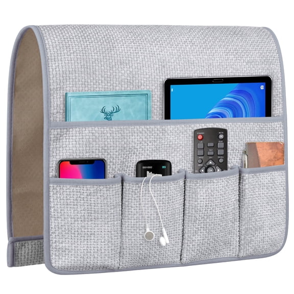 WETRBWEH Sofa Armrest Organizer, Non-Slip Couch Arm Chair Caddy with 5 Pockets, Remote Control Holder for Phone, iPad, Magazines, Bedside Recliner(Gray, 35"X18")