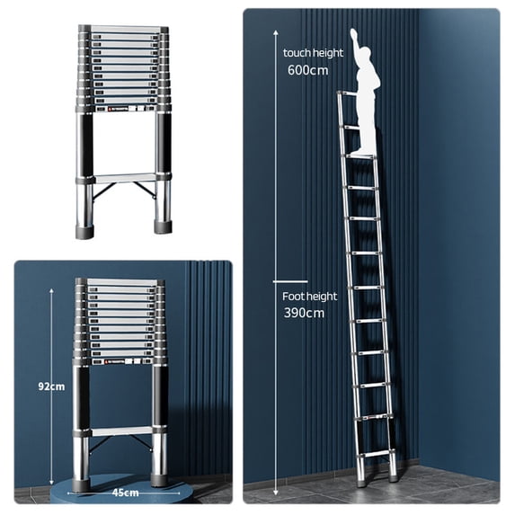 WETS 15.42FT Telescoping Ladder 330lbs Load Capacity Aluminum Telescopic Extension Ladder, Multi-purpose Collapsible Ladder for RV,Home or Outdoor Work