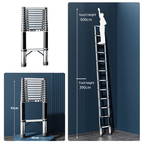WETS 15.42FT Telescoping Ladder 330lbs Load Capacity Aluminum Telescopic Extension Ladder, Multi-purpose Collapsible Ladder for RV，Home or Outdoor Work