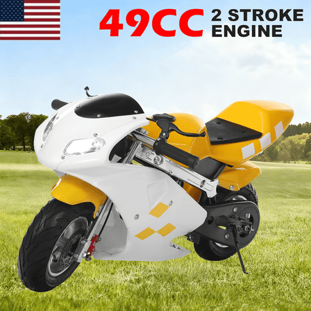 WETS 2-Stroke 49cc Mini Motorcycle for Adults,Pocket Gas Bike with 1.25L Gas Tank,Motorbike with Front Rear Disc Brakes,Motorcycle Pit Bike,Racing Max Speed 20MPH