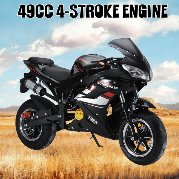 WETS 49cc 4-Stroke Gas Pocket Bike, Gas Powered Mini Bike, Pocket Rocket Motorbike for Kids Adults, Mini Motorcycle with Front Rear Disc Brakes Dual Headlights, Up to 25 MPH, Max Load 330Lbs