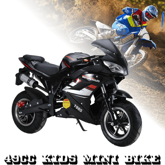 WETS 49cc 4-Stroke Mini Dirt Bike | High Brightness Dual Headlights | Rubber Handlebar | Pocket Gas Motor Bike | Mini Motorcycle Strong Power | Front Rear Disc Brakes | 8-12 Kids