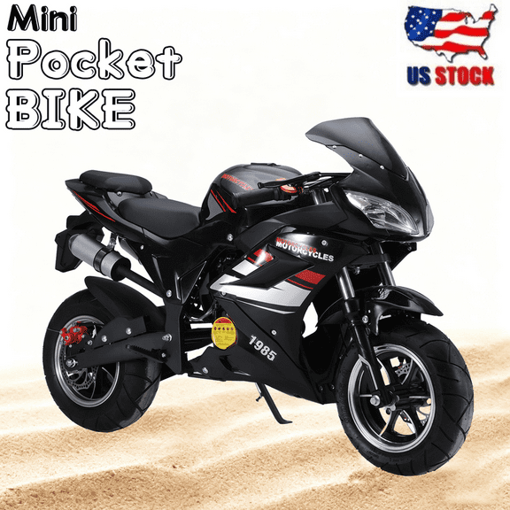 WETS 49cc 4 Stroke Pocket Bike,Gas Mini Motorcycle Dual Headlights,Gas Pocket Motorbike with Strong Dual Brake, Racing Max Speed 25MPH for Boys Girls