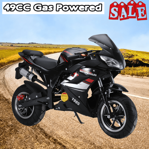 WETS 49cc Kids Dirt Bike, 4-Stroke Gas Power Motocross High Brightness Mini Motorcycle Strong Power Dual Headlights Rubber Handlebar Over 8 Years Old Kids Pocket Gas Motorbike