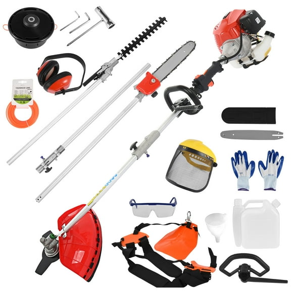 WETS 5 in 1 Multi Functional Trimming Tools, 52cc 2 Stroke Gas Hedge Trimmer, Weed Eater Gas String Trimmer, Brush Cutter, Edger, Pole Saw Chainsaw Pruner with Extension Pole, Cordless String Trimmer