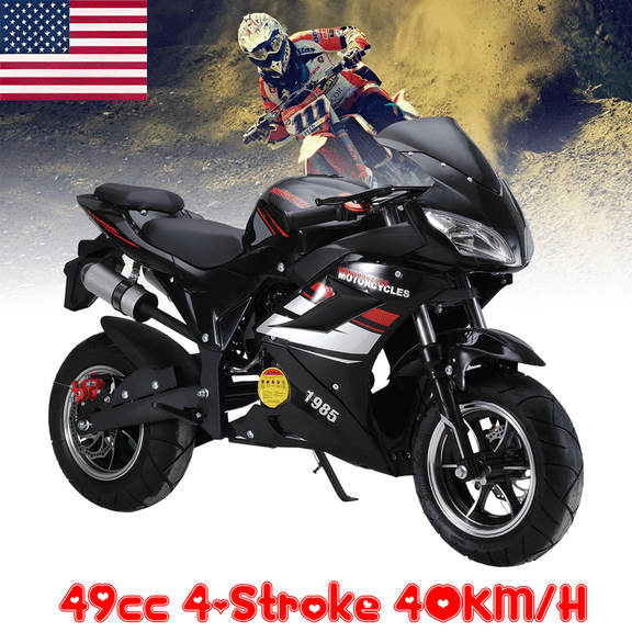 WETS 50cc 4-Stroke Pocket Rocket Motorcycle,Dirt Bike Mini Bike Gas Pocket Motorbike with Front Rear Disc Brakes Racing Max Speed 25MPH, Mini Bike Max Weight 330 LB, Dual Headlights Kids Gift
