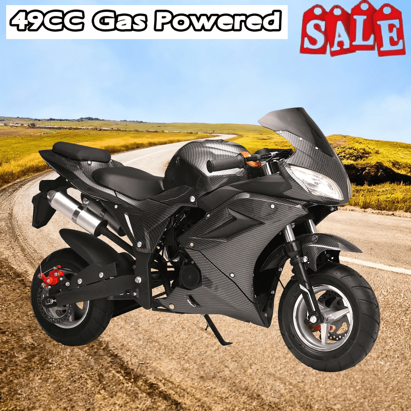 WETS 50cc 4-Stroke Pocket Rocket Motorcycle, Gas Powered Mini Bike, Gas Kids Dirt Bike with 6.5 Inch Wheels, Dual Hydraulic Disc Brakes, Dual Headlights Adjustable Handlebar