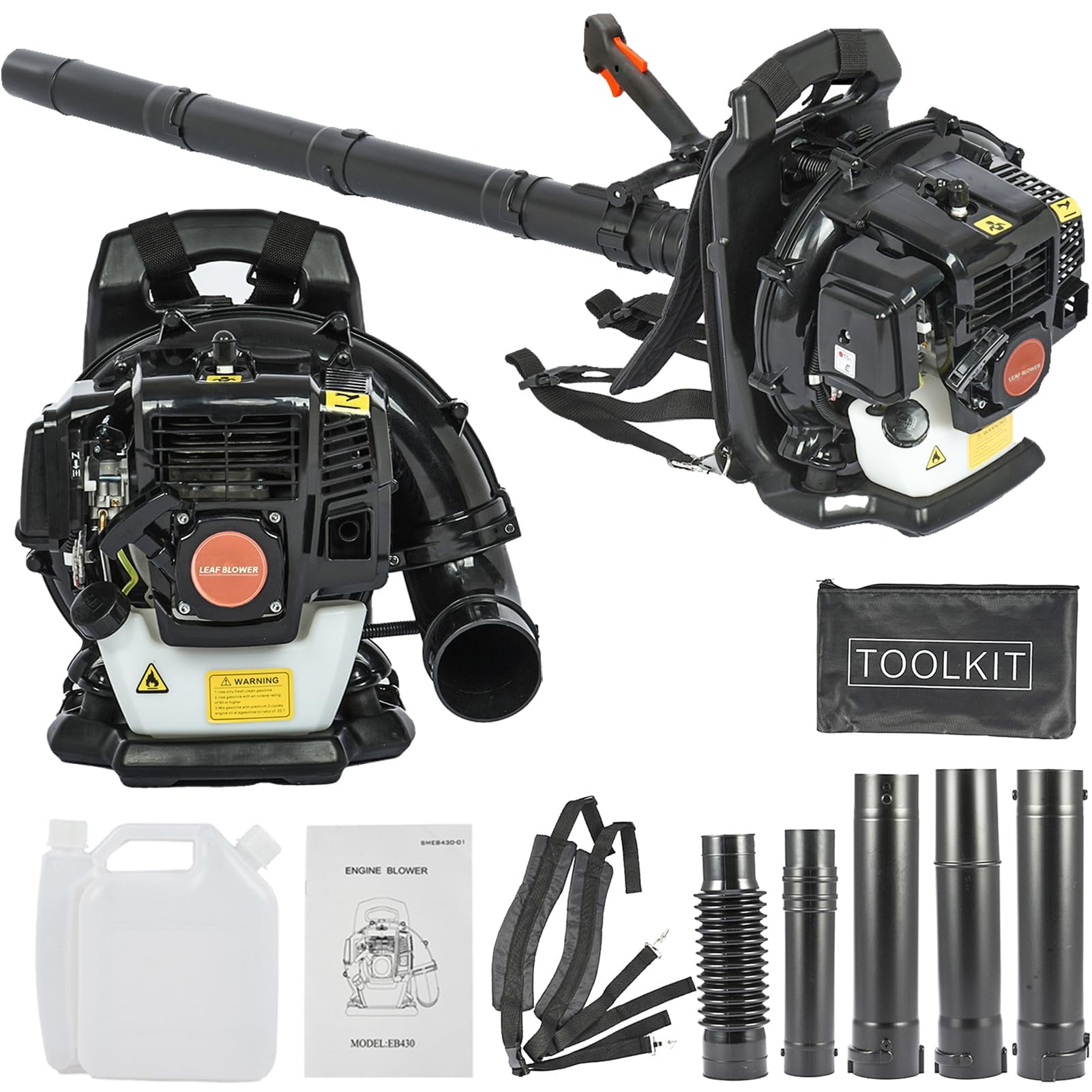 WETS 52CC 550CFM 1.7HP Backpack Gas Powered Leaf Blower, 2 Stroke Grass Lawn Blower Air Cooling Gasoline Backpack Grass Blower with Air-Cooled, Snow Blower for Outdoor