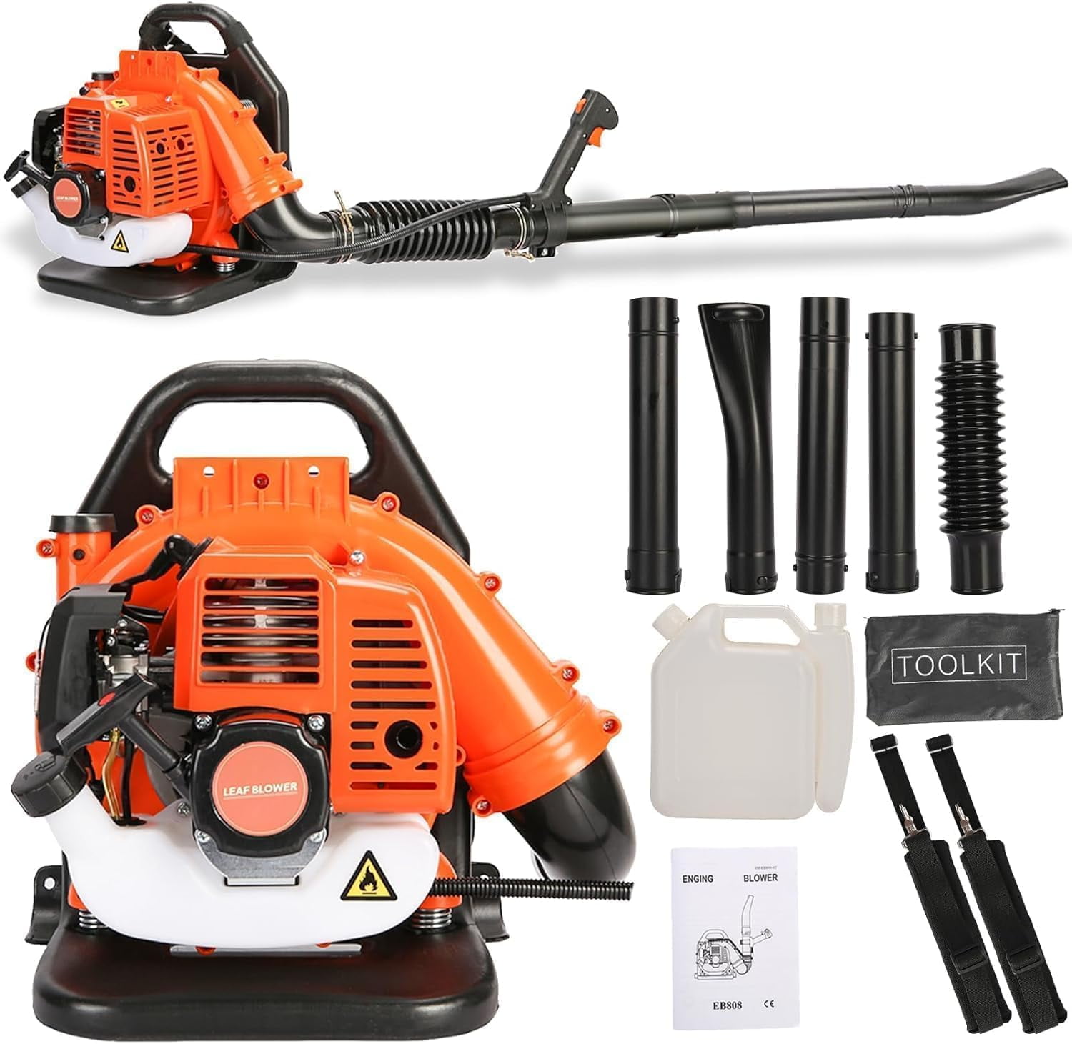 WETS 52CC Backpack Leaf Blower Gas Powered,550CFM 2-Stroke Engine Gas Leaf Blower,Heavy Duty Powerful Ergonomic Air Cooling Gasoline Snow Blower for Outdoor Garden Yard 1.25KW/1.7HP 6800RPM 20lb