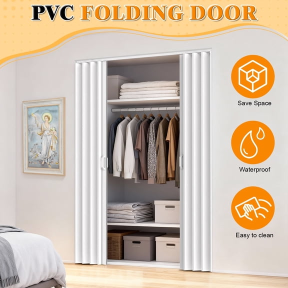WETS 63" W Premium Foldable Accordion Doors, Double Walled Heavy Duty Folding Doors for Interior, Privacy Room Divider