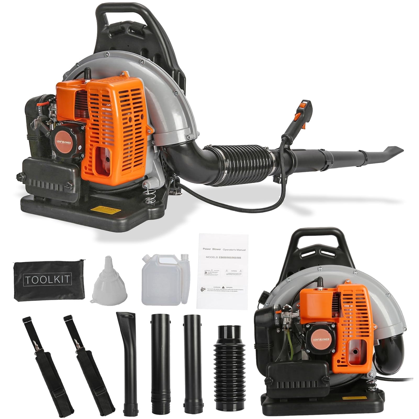 WETS 63CC 3HP 2 Stroke Backpack Gas Powered Leaf Blower with 665 CFM & 205 MPH Single-Cylinder Air-Cooled Snow Blower, Grass Lawn Blower for Commercial Lawn Care, Yard Debris & Snow Removal