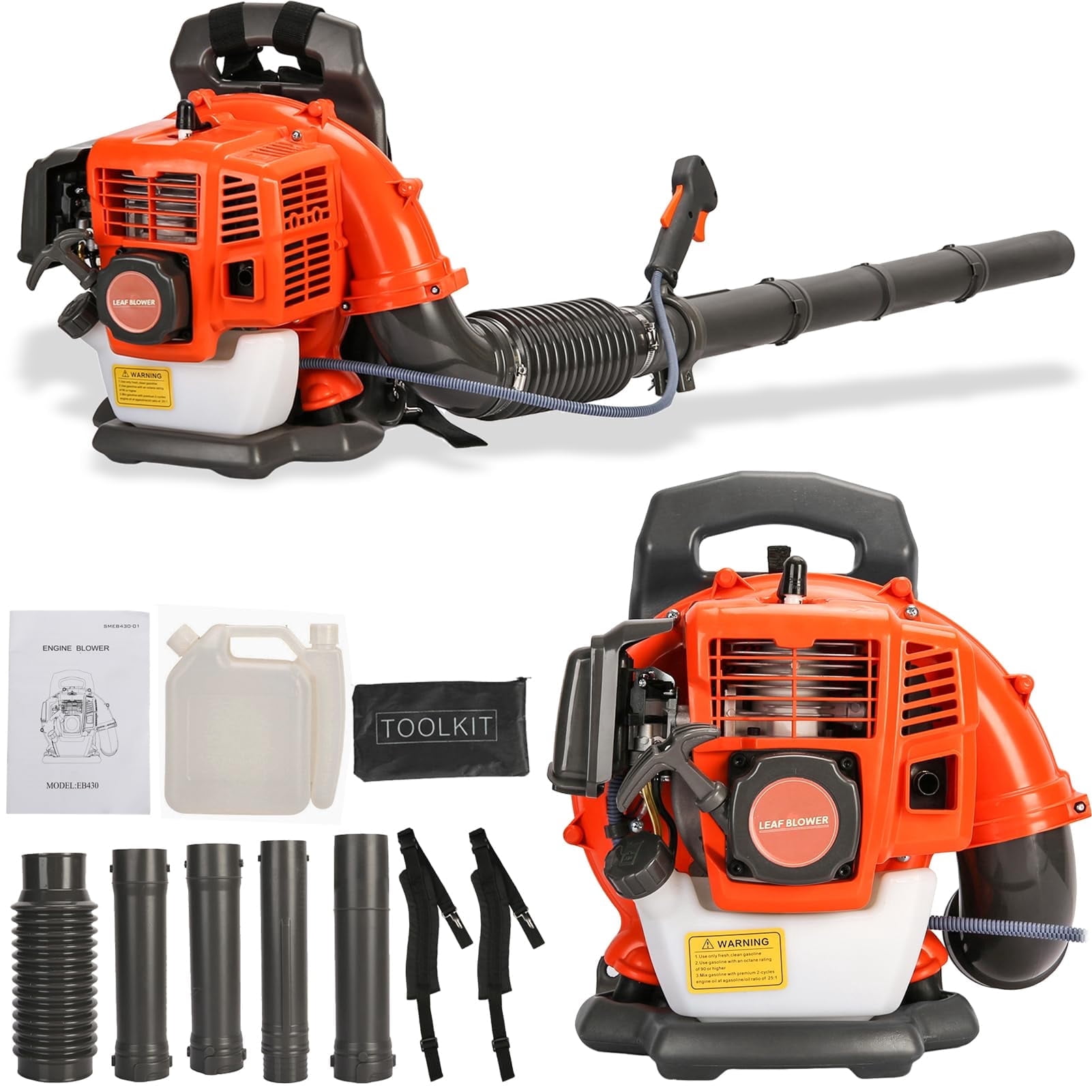 WETS Backpack Gas Powered Leaf Blower, 52CC 550CFM 1.7HP 2 Stroke Grass Lawn Blower Air Cooling Gasoline Backpack Grass Blower with Air-Cooled, Snow Blower for Outdoor