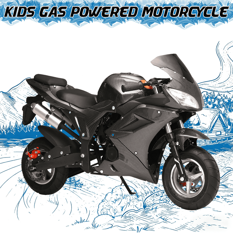 WETS Kids Mini Motorcycles,Children Gas Motorbike Pocket Motorbike Rubber Handlebar 1.8L Gas Tank Motorcycle 330 LBS Racing Max Speed 25MPH 4-Stroke 49cc for Toddler Teenager
