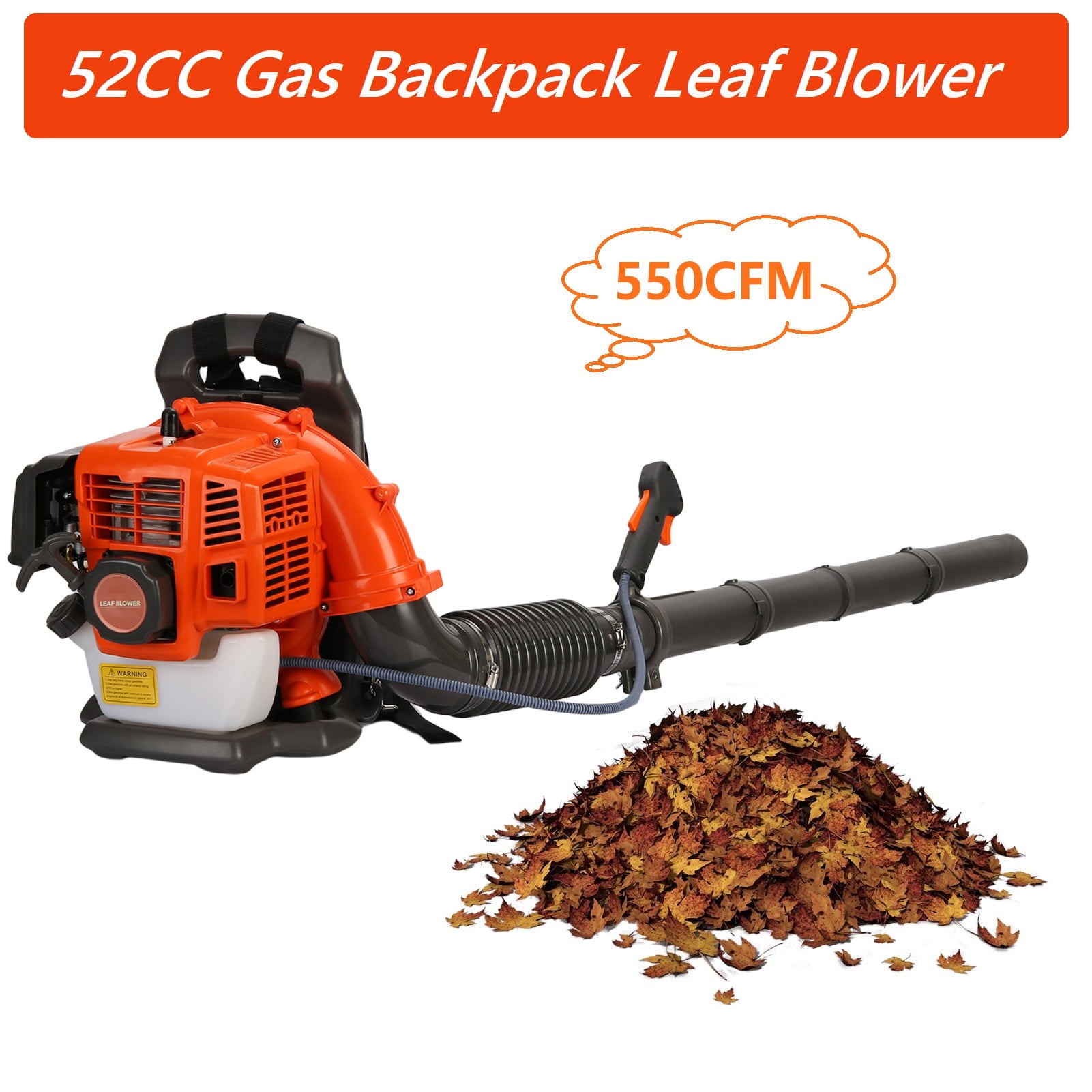 WETS Leaf Blower with Backpack 52 2 Stroke Gas Leaf Blowers for Lawn Care up to 550 CFM Gas Powered Blower for Leaf Snow Dust Blowing Orange