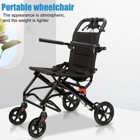 WETS Lightweight Foldable Transport Wheelchair with 19" Seat, Black, Manual Wheelchair Support 220 lb Weight Capacity for Adults (Without Pull Bar)
