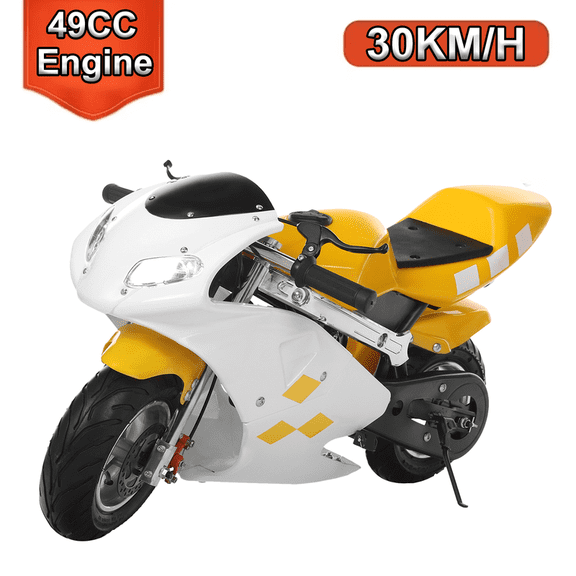 WETS Mini Motorcycle Adults 49cc 2-Stroke Gas Pocket Motorbike Motorcycle Gas Pocket Bike Mini Motorcycle with Front Rear Disc Brakes, Racing Max Speed 20MPH Dual Headlights