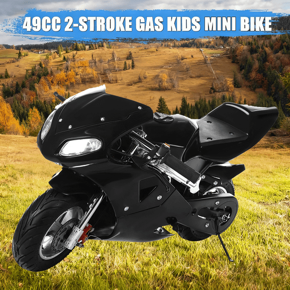 WETS Mini Motorcycle Adults 49cc 2-Stroke Gas Pocket Motorbike Motorcycle Gas Pocket Bike Mini Motorcycle with Front Rear Disc Brakes, Racing Max Speed 20MPH Dual Headlights