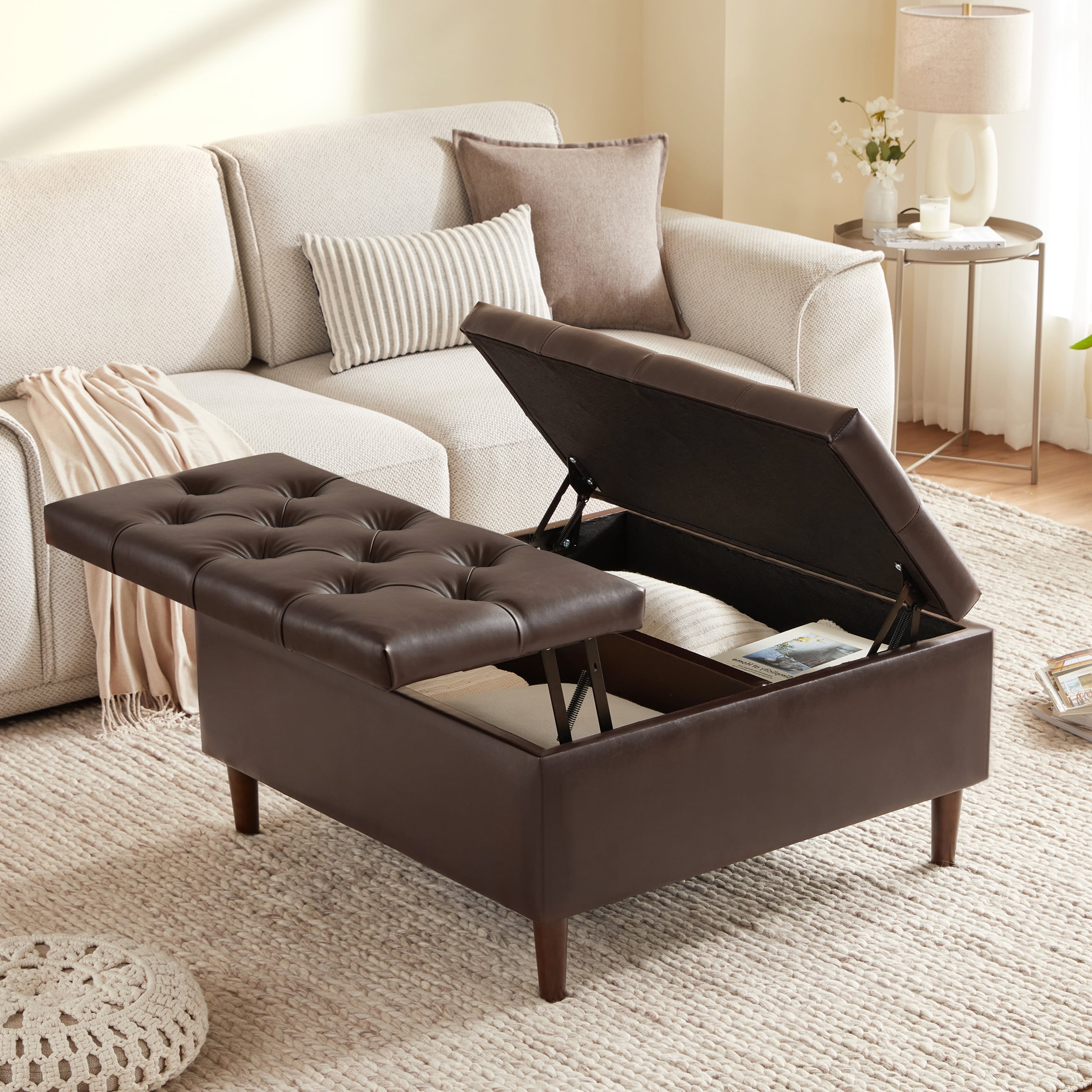 WETURE 35 Inch Extra Large Leather Storage Ottoman Coffee Table with ...