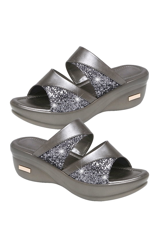 Womens Casual Grey Sandals with Thick Sole, Open Toe Fish Mouth Design, Comfortable Summer Shoes