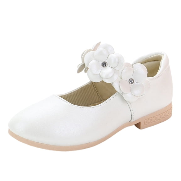 WEUVEB Girls Fancy Flower Dress Shoes White Artificial PU 1 Pair Comfortable Stylish