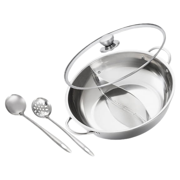 WEUVEB Stainless Steel Double-Flavor Hot Pot, Easy to Clean, Ideal for Home Cooking, 1 Set Cookware