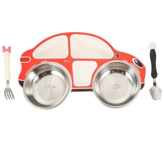 WEUVEB Stainless Steel Car-Shaped Plate, Pink, Divided Food Plate, 1Set