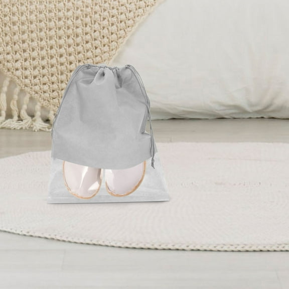 WEUVEB 10Pcs Grey Shoe Organizer Bags with Drawstring Closure and Clear Window