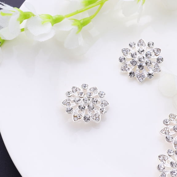 WEUVEB Silver Rhinestone Flower Buttons for DIY Craft Making and Jewelry 10Pcs