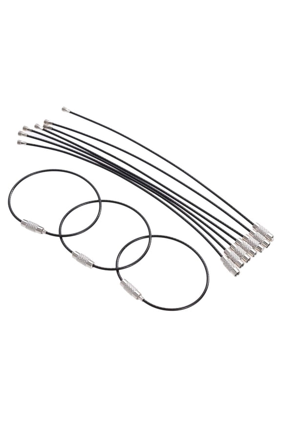 10Pcs Heavy Duty Black Steel Wire Chain Keyrings with Easy Lock Mechanism for Key Use