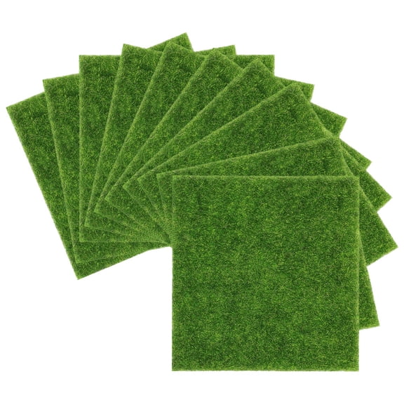 WEUVEB 10Pcs Decorative Artificial Grass Mat Green Fake Turf for Garden Bonsai and Event Setup