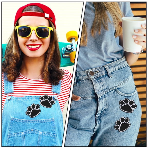 WEUVEB 10Pcs Dog Paw Patch Black Embroidered Iron on Clothing Sewing Appliques Decoration
