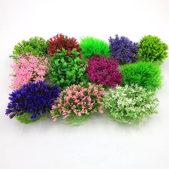 WEUVEB 10Pcs Aquarium Plants with Stable Ceramic Base, Non-Fading Simulated Aquatic Decorations for Fish Tank