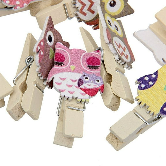 WEUVEB 10Pcs Novelty Pegs Owl Shape Clips Burlap Rope Holding Memo Desk Decoration