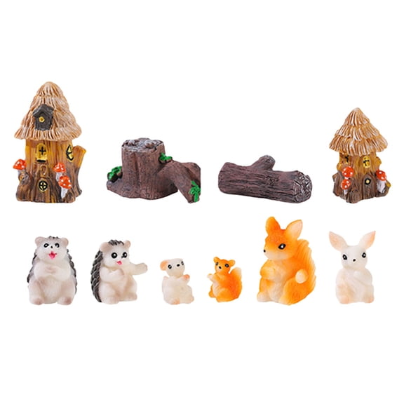 WEUVEB 10Pcs Resin Mushroom Houses and Tree Trunk Figurines Decorative Ornaments for Outdoor Indoor