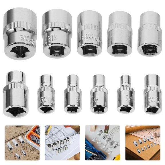 WEUVEB 11Pc Silver Star Socket Sleeve Forged Vanadium Steel for Car Repair