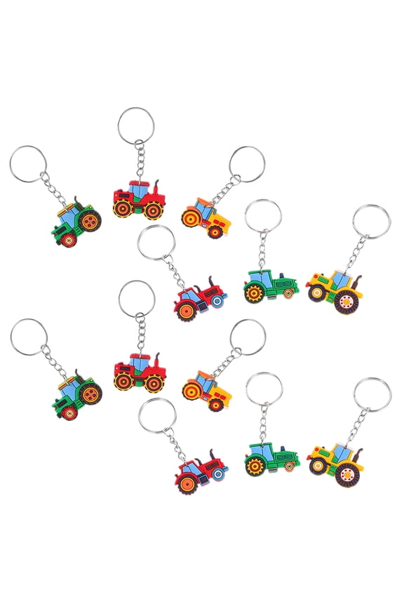 12-Pack Farm Tractor Keychain Charms Assorted Colors for Birthday Party Decorations and