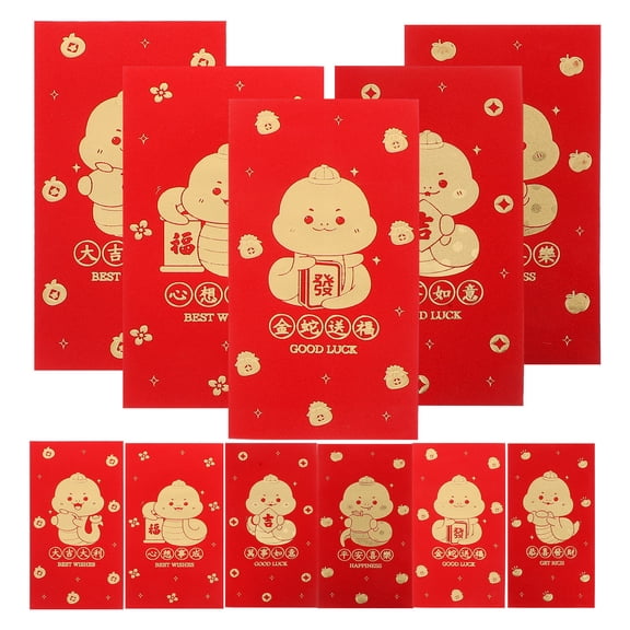 WEUVEB 12Pcs Lunar New Year Red Envelopes Traditional Chinese Design Glittery Money Holders