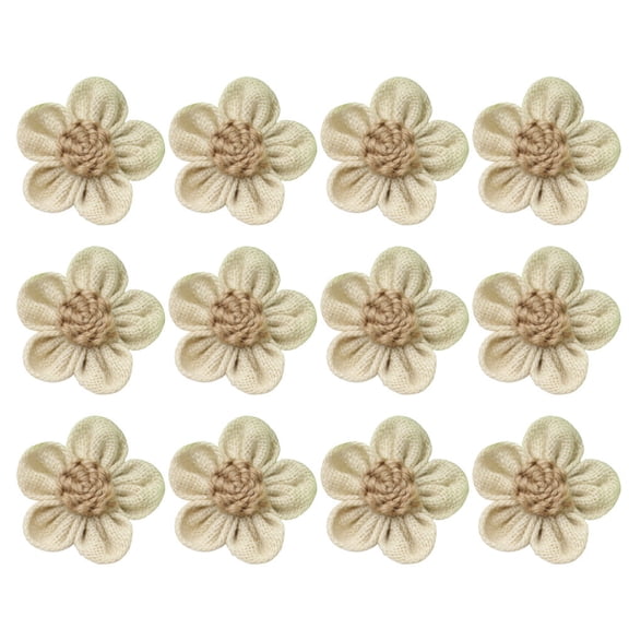 WEUVEB 12Pcs Khaki Linen Lace Roses Handmade Natural Jute Flowers for Vintage Rustic Decoration