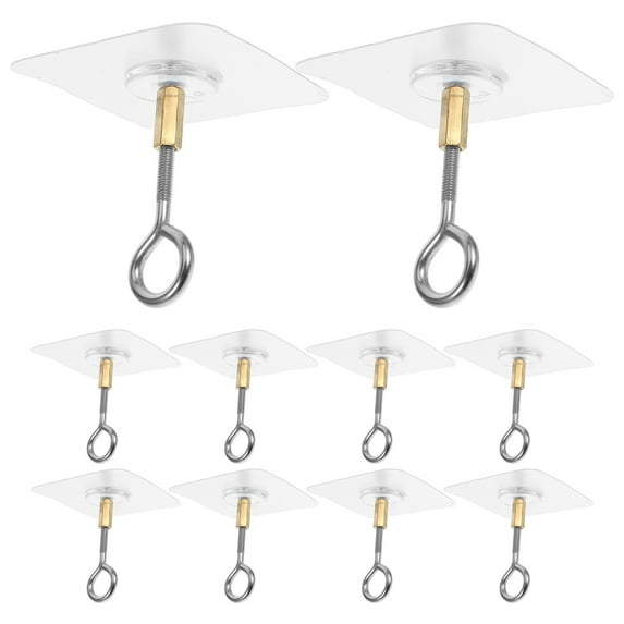 WEUVEB 12Pcs Standard Closed Hook Shape No-Drill Self-Adhesive Ceiling Hooks for Item Hanging Wall Protection