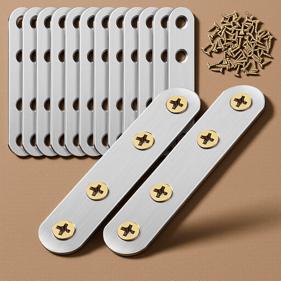 WEUVEB 14 Pcs Straight Brace Plates Stainless Steel For Linking Furniture Pieces