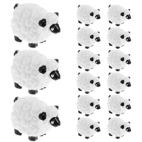 WEUVEB Tiny Resin Sheep Figurines White Resin 15pcs