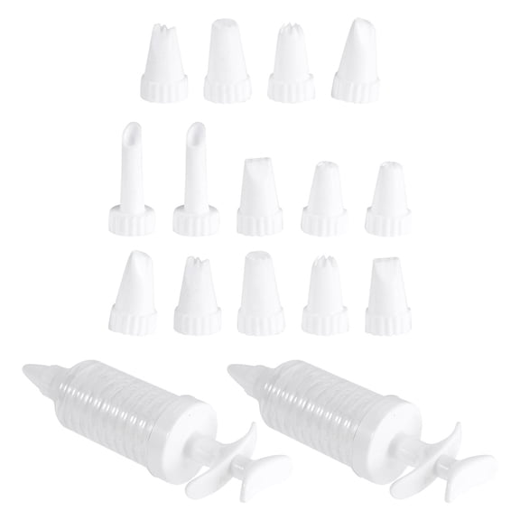WEUVEB 16Pcs Cake Piping Syringe Set White with 8 Icing Tips Ergonomic Handle Dessert Decorator for Baking