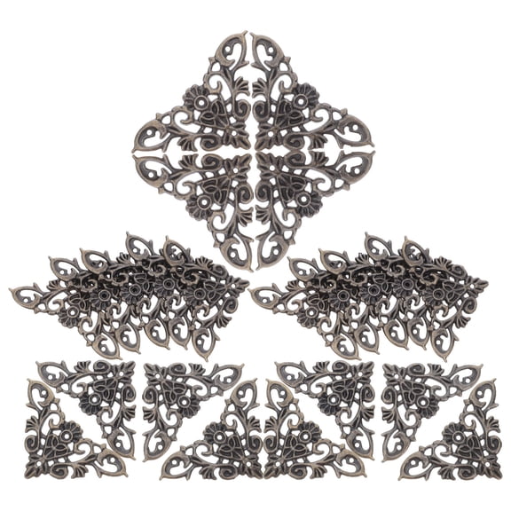 WEUVEB 16Pcs Coffee Decorative Metal Corner Brackets with Vintage Filigree Design for Furniture Restoration