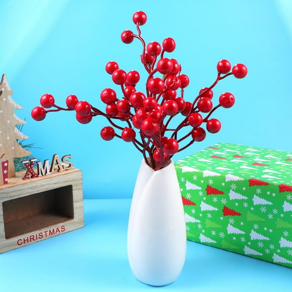 WEUVEB Red Berry Christmas Decorations Simulated Berry Stems 16 Pcs Holiday Floral Accents for Wreaths and Crafts