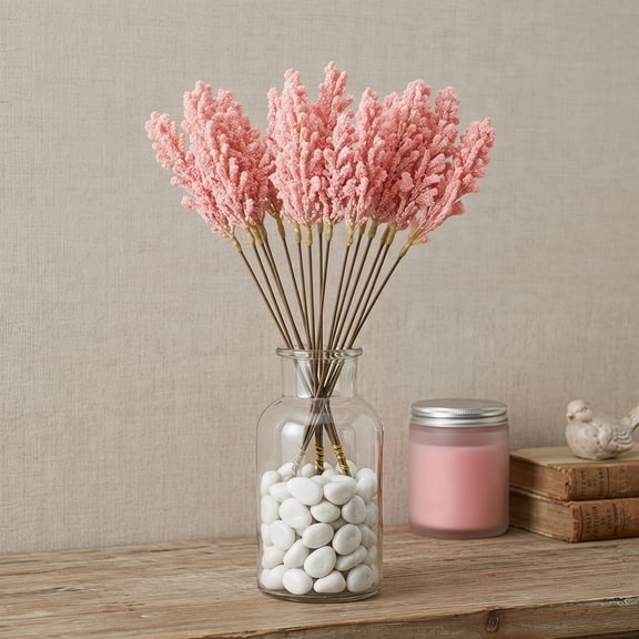WEUVEB 18Pcs Natural Look Pink Artificial Wheat Stalks for Desktop and Wedding Decorations