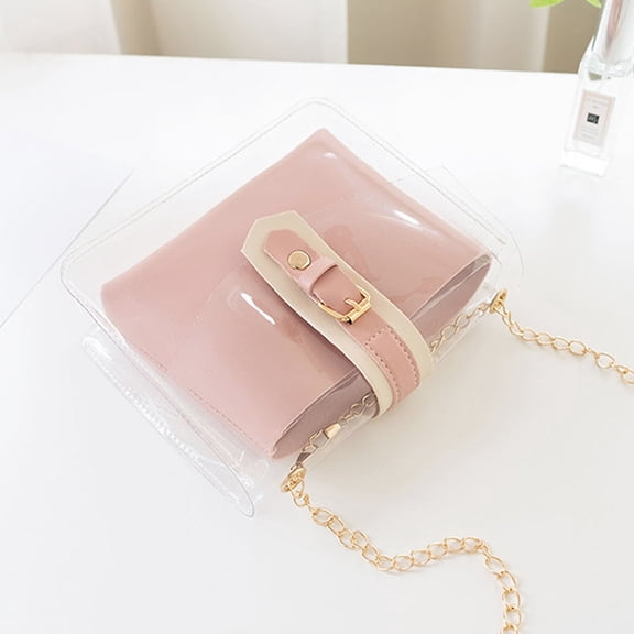 WEUVEB Clear Chain Shoulder Bag for Women, Stylish Crossbody Purse with Polyester Storage, Ideal Accessory