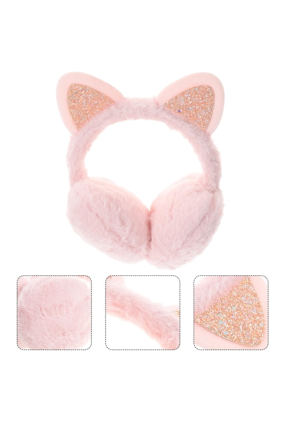1PC Pink Plush Winter Ear Muffs Cat Ear Shape Cold Proof for Girls 9.1X7.1X4.3in