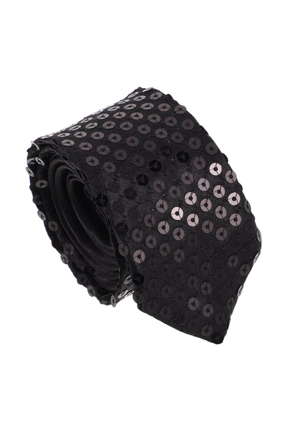 1Pack Neck Ties Mens Black Sparkly Tie Sequin Decoration For Business Events