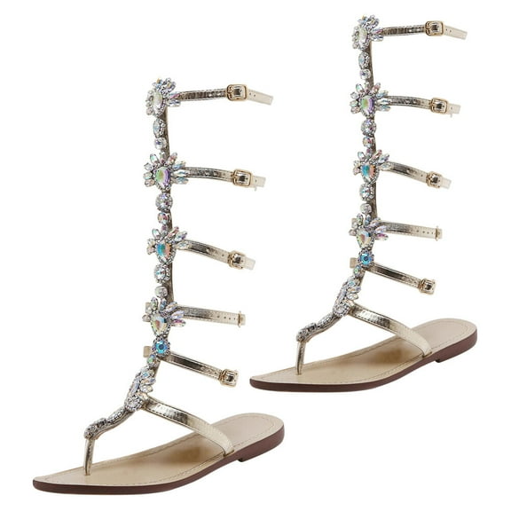 WEUVEB 1 Pair Sandals Women Dressy Summer Flat PU Open Toe High Tops for Parties