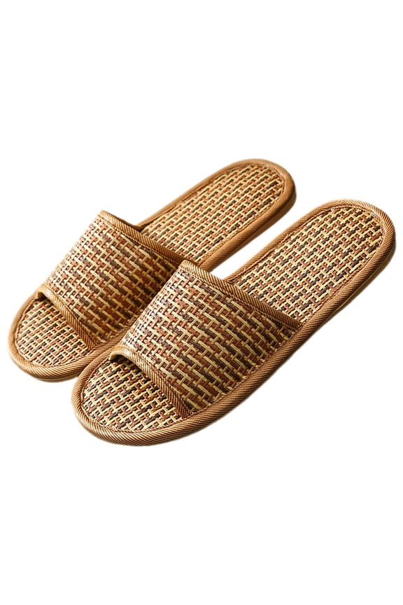 1Pair Light Brown Woven Rattan Grass Indoor Slippers Stylish Home Footwear